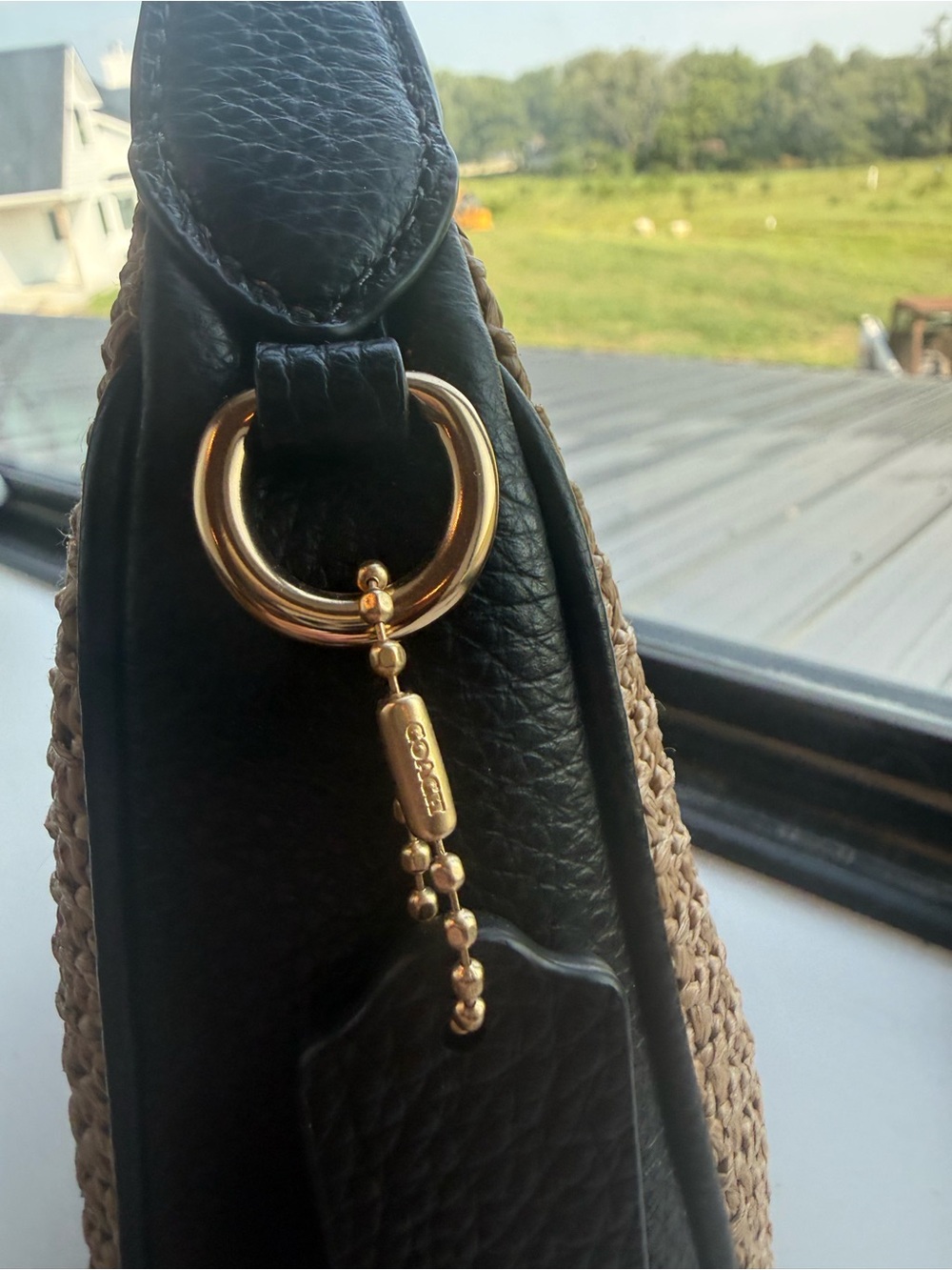 Coach Straw Crossbody Hobo with Black Trim - Picture 7 of 8
